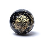 Sferă din Orgonit cu Turmalină Neagră și Simbol Floarea Vieții 