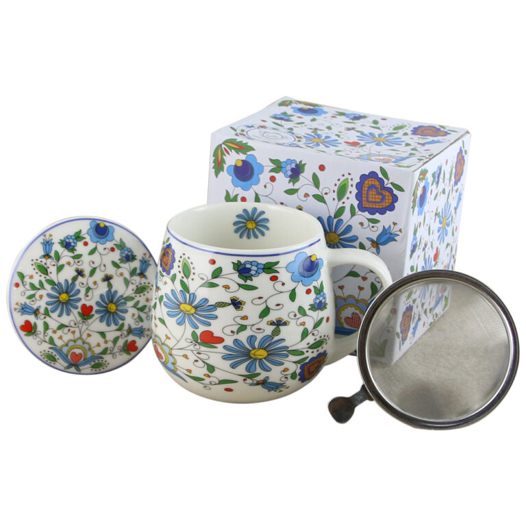 cana infuzor kashubian Cană din Porțelan cu Infuzor Metalic și Capac – „Kashubian” (430 ml) - imagine 1