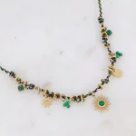 Colier Bohm Paris – Cordon cu Jasp Verde și Charm Soare