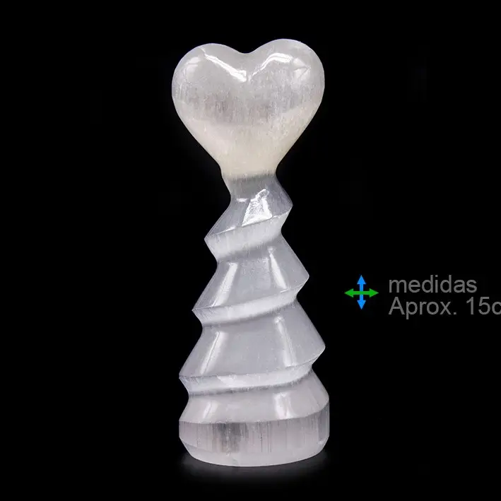 selenit spirala cu inima 15 cm Decorațiune Spirală din Selenit cu Inimă – 15 cm - imagine 1