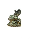 Decorațiune Feng Shui – Elefant pe monede, rășină aurie (10 x 8 cm)