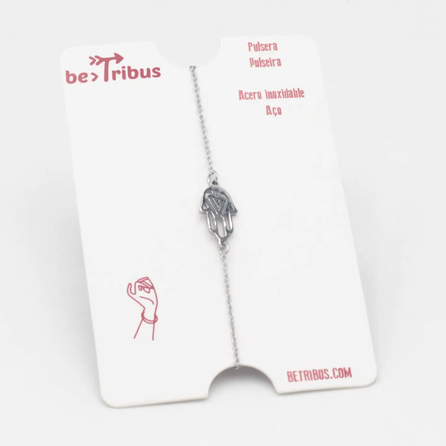 bratara argintie hamsa Brățară cu simbol Hamsa – oțel inoxidabil, finisaj argintiu - imagine 1