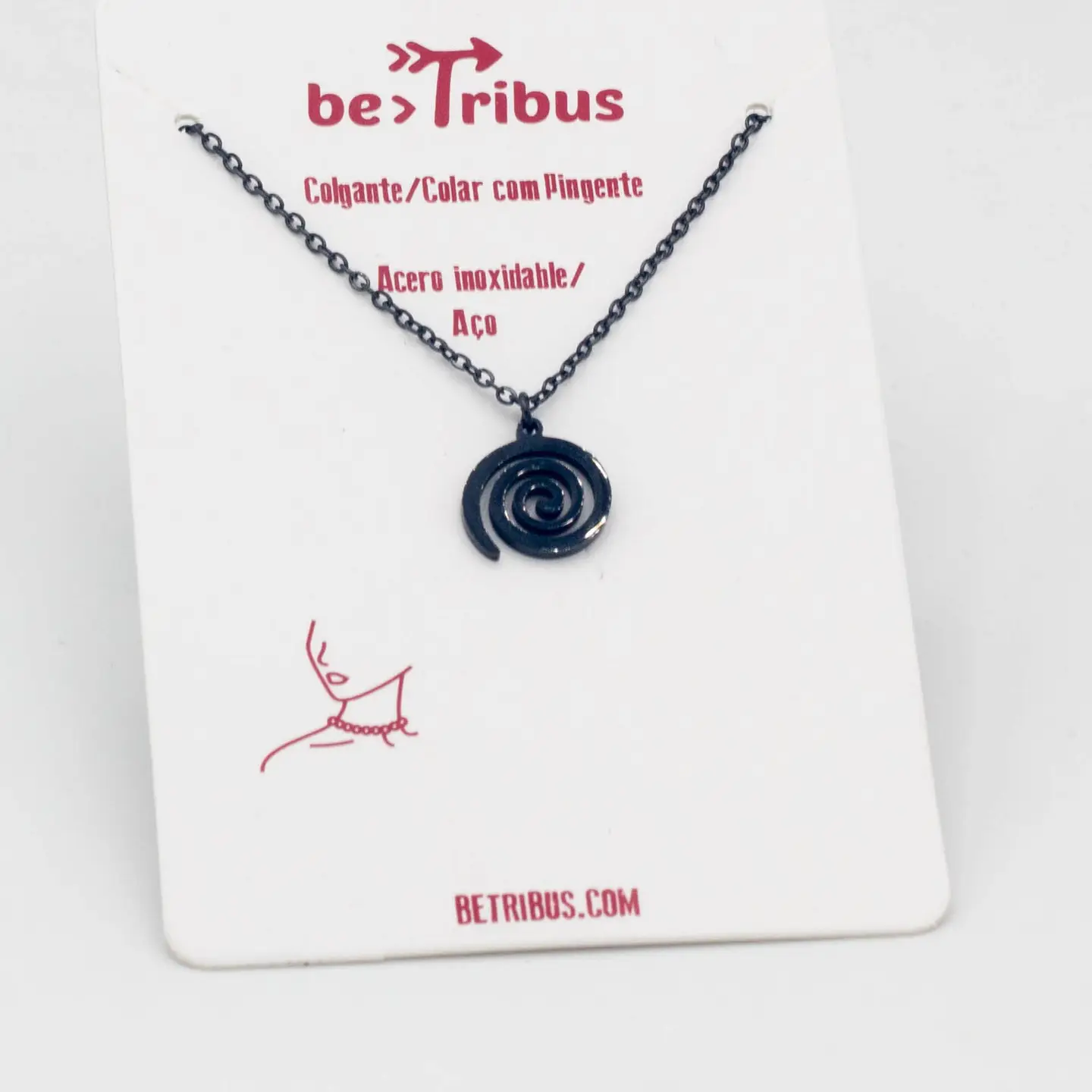 pandantiv spirala negru Pandantiv cu simbol spirala, pe lanț – oțel inoxidabil, negru - imagine 1