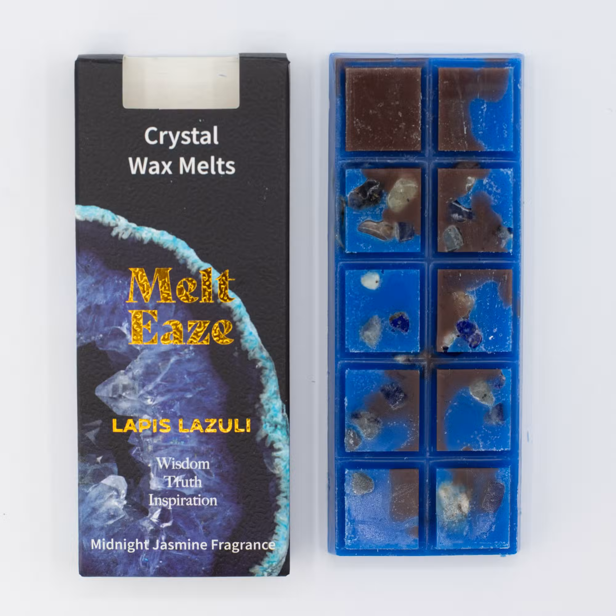 melt eaze lapis Melt Eaze – Tabletă din Ceară Parfumată cu Cristale 50 g | Iasomia Nopții & Lapis Lazuli | Aromaterapie & Intuiție - imagine 1