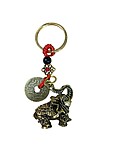 Breloc amuletă Feng Shui din metal cu Elefant și monede
