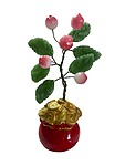 Decorațiune Feng Shui Piersic cu Sacul Bogăției și frunze din Aventurin – 5 x 15 cm