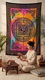 Decorațiune de perete din bumbac cu simbolul Ohm – 75 x 105 cm - imagine 2