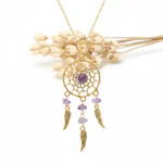 Colier Dreamcatcher cu chipsuri de Ametist – lanț din oțel inoxidabil placat auriu