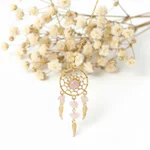 Colier Dreamcatcher cu chipsuri din Cuarț Roz – lanț din oțel inoxidabil placat auriu