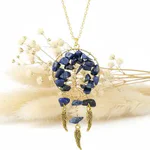 Pandantiv Copacul Vieții din Lapis Lazuli pe Lanț din Oțel Inoxidabil Auriu - 45 cm