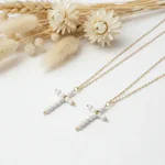 Pandantiv Cruciuliță din Howlit Alb pe Lanț din Oțel Inoxidabil Auriu - 45+5 cm