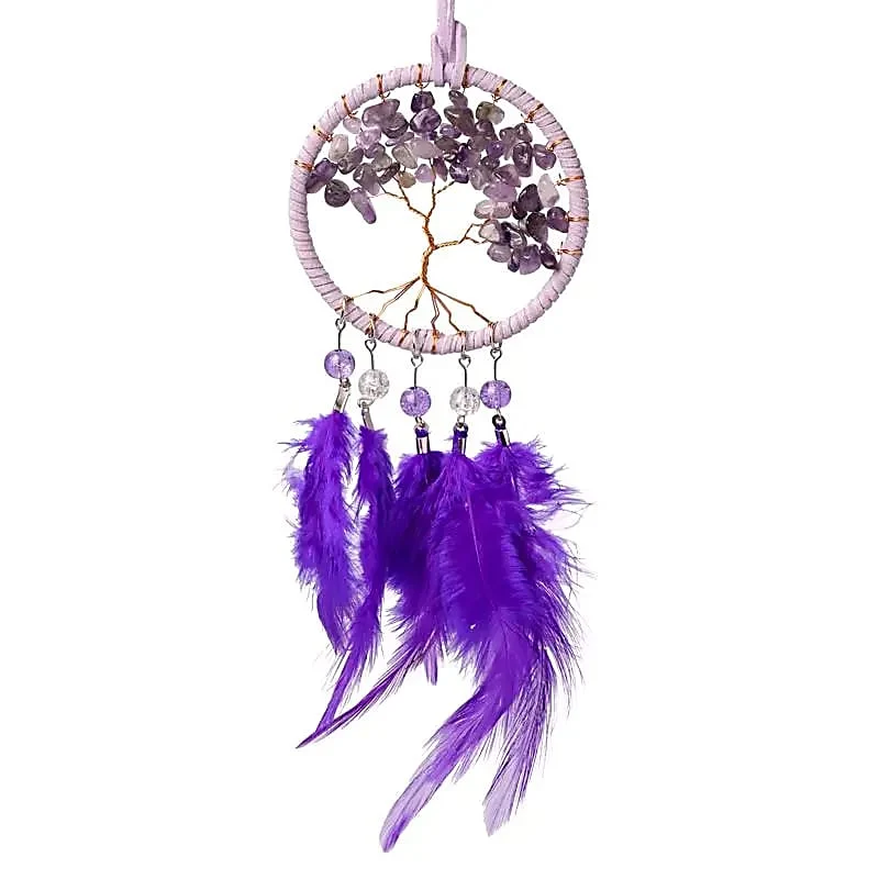 dreamcatcher ametist Dreamcatcher Copacul Vieții cu Chipsuri de Ametist – 8 × 27 cm - imagine 1