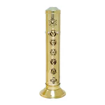 Suport pentru Bețișoare Parfumate – Turn Metalic cu Simbolurile Chakrelor, Auriu, 28 cm