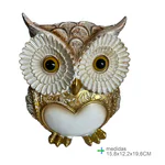 Bufniță din Rășină – Alb & Auriu, 19,6 cm