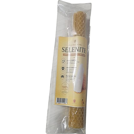 Lumânare ritualizată din ceară naturală de albine – Selenit, 20 × 2 cm