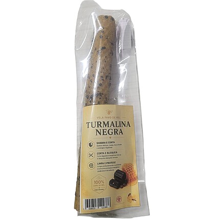 Lumânare ritualizată din ceară naturală de albine – Turmalină neagră, 20 × 2 cm